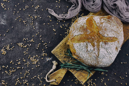 Bread products on the table in composition