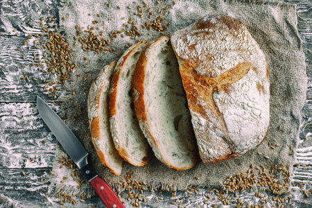 Bread products on the table in composition
