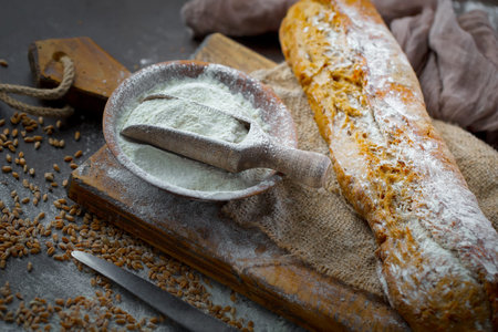 Bread products on the table in composition