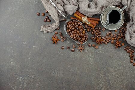 Black coffee beans on an old backgroundの写真素材