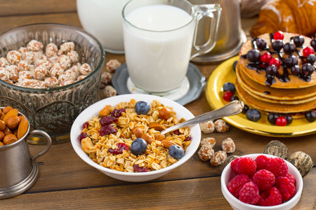 Healthy breakfast on an old backgroundの写真素材