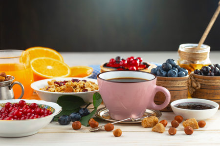 Healthy breakfast on an old background