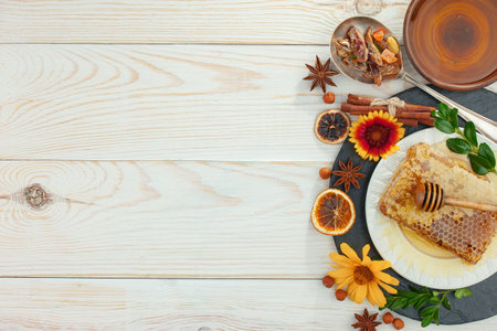 Sweet bee honey in combs.の写真素材