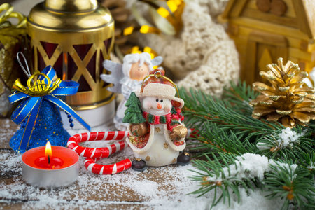 Christmas decoration on a wooden background. New Year. Selective focusの写真素材