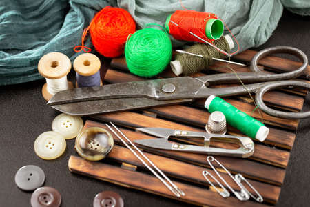 Threads, needles and sewing items.の写真素材