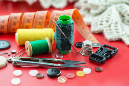 Threads, needles and sewing items.の写真素材