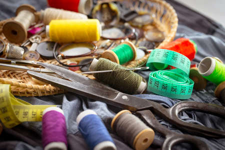 Threads, needles and sewing items.の写真素材