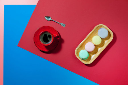 Coffee with dessert on a bright colored