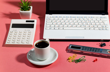 Items for business on bright colors in the office on the table