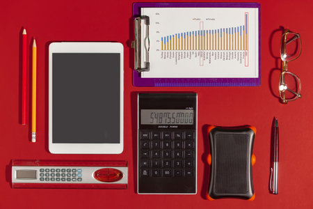 Items for business on bright colors in the office on the table