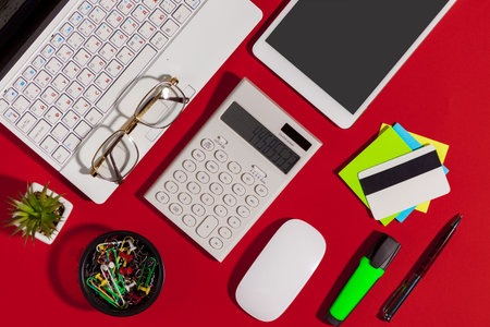 Items for business on bright colors in the office on the table