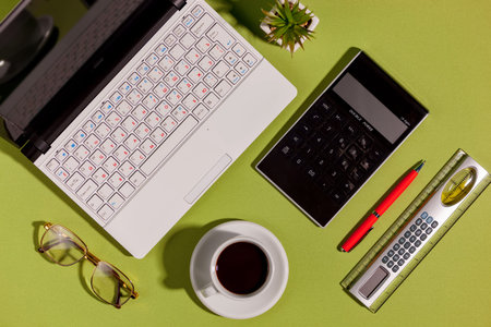 Items for business on bright colors in the office on the table