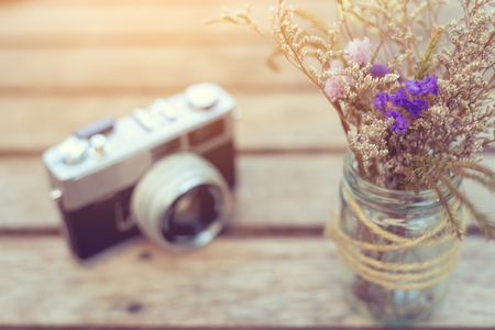 Flowers at weddings And vintage cameraの写真素材