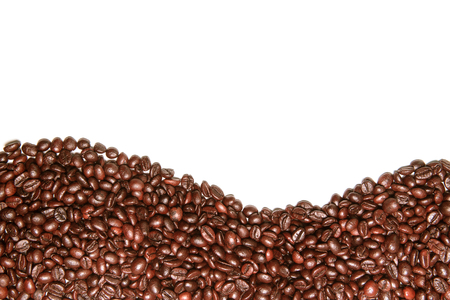 Coffee beans arranged on a white background., isolated on white backgroundの写真素材