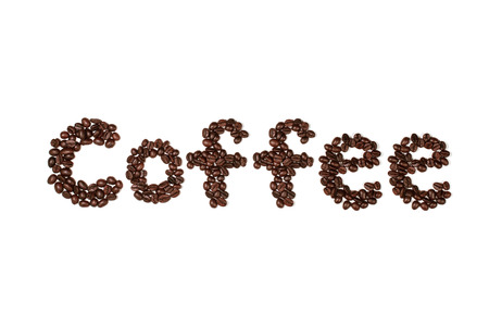 Coffee beans arranged on a white background., isolated on white backgroundの写真素材
