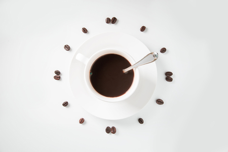 Coffee beans arranged on a white background., isolated on white background, Time fo Coffeeの写真素材