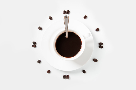 Coffee beans arranged on a white background., isolated on white background, Time fo Coffeeの写真素材
