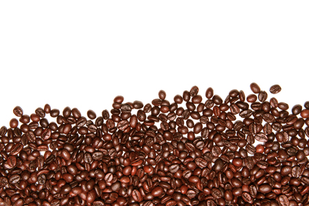 Coffee beans arranged on a white background., isolated on white backgroundの写真素材