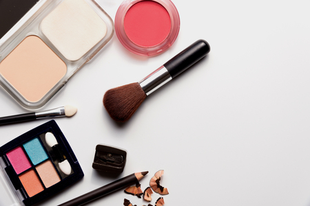 cosmetics on white background top view.の写真素材