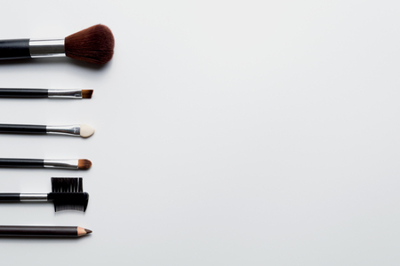 Cosmetic brush placed on a white background, top view.の写真素材