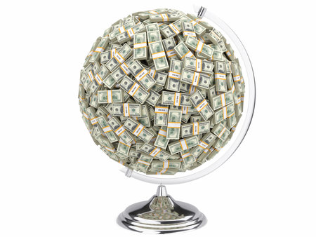 Globe of U S  dollars isolated on a white background 