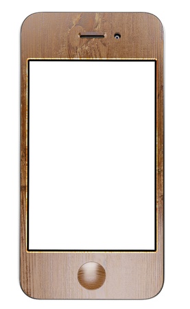 wooden smart cell touchscreen mobile phone with blank display の写真素材