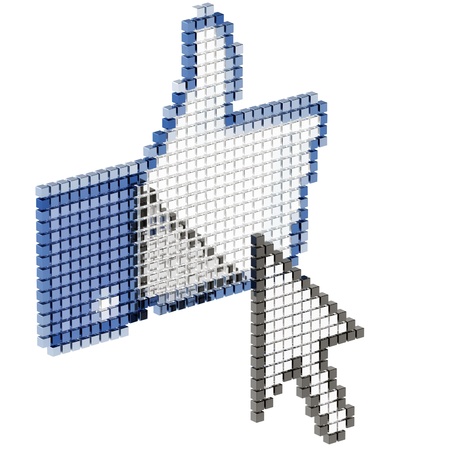 3d pixel thumbs up sign and mouse cursorisolated on white  perspective version の写真素材