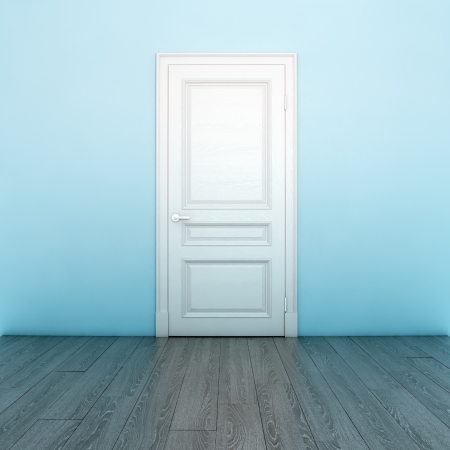 Empty Light Blue Interior With White Doorの写真素材