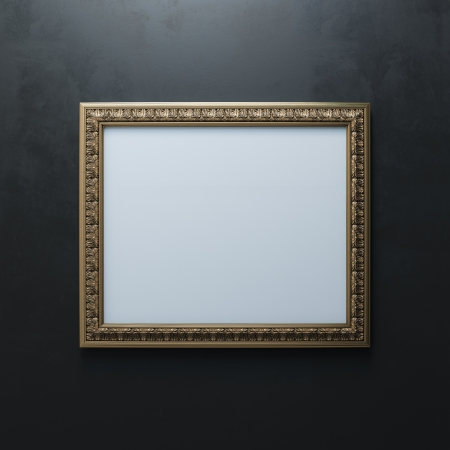Classic Golden Carved Frame On Black Wall  Rectangle Horizontal Version の写真素材