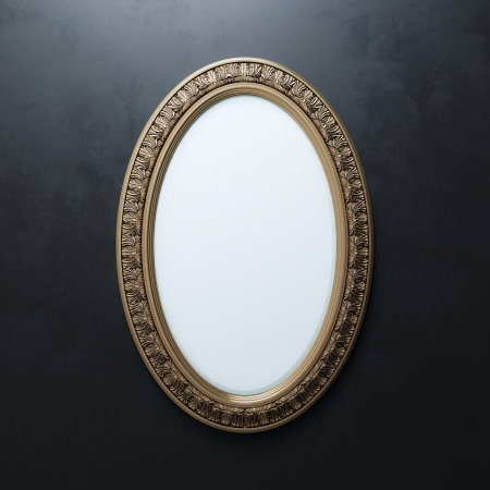 Classic Golden Carved Frame On Black Wall  Oval Vertical Version の写真素材