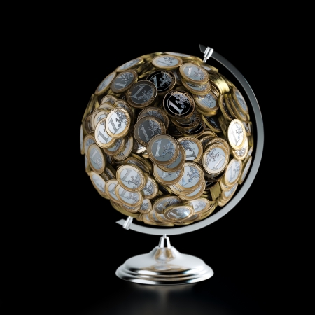 The Coins Globe Money Conceptual Picture Isolated On Black The Coins Globe Money Conceptual Picture Isolated On Black