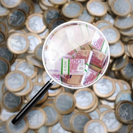 Euro Coins Background Through The Magnifying Glass の写真素材