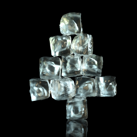 New Year Tree Shape Of Ice Cubes On Black Backgroundの写真素材