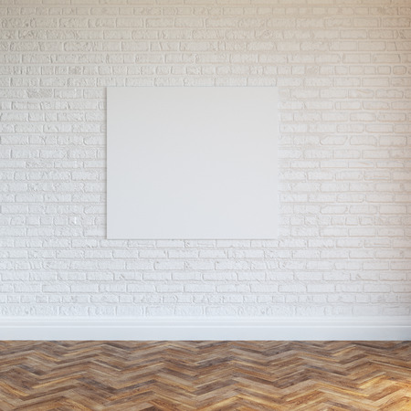 White Brick Wall Interior Design With Blank Frameの写真素材