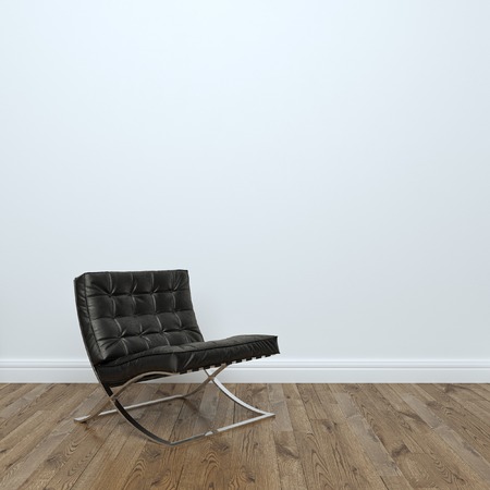 Black Leather Armchair In Empty Interior Room Stock Photo:の写真素材