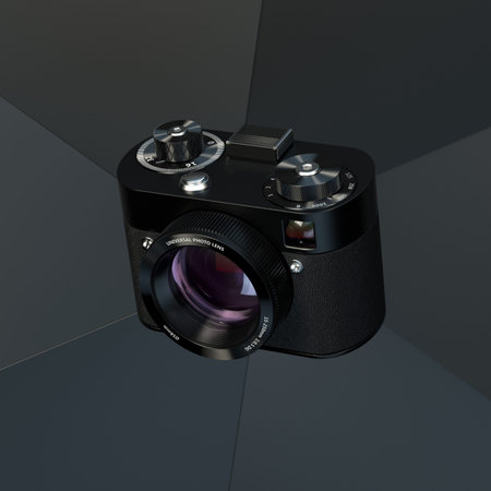 Concept vintage camera on the background of a large aperture. 3D render