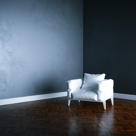 3d render white armchair in white interior mock up perspective viewの写真素材
