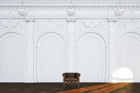 3d render vintage sofa in classic white interior front viewの写真素材