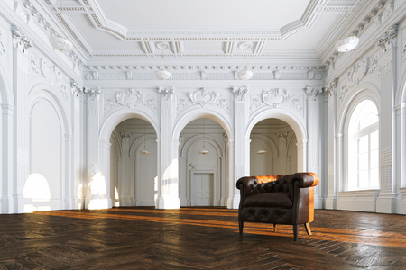 3d render vintage sofa in classic white interior front viewの写真素材