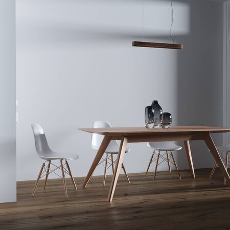 Dining room in new white loft interior 3d renderの写真素材