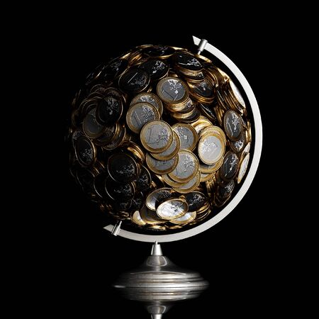 Euro Money Globe from Coin in black Studioの写真素材
