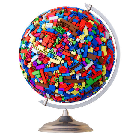 Colored toy bricks globe isolated on white 3D Rendering