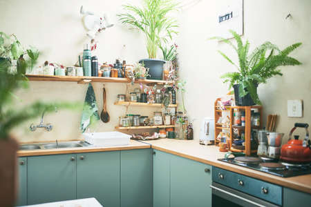 Shot of an beautiful small apartment kitchenの写真素材
