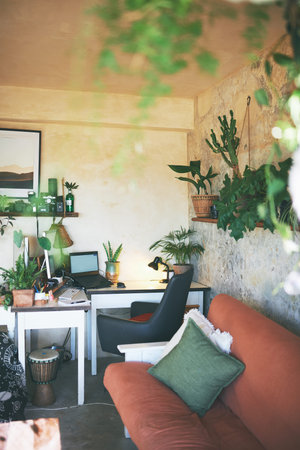 All setup for productivity at home stock photo