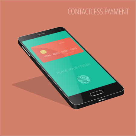 Isometric vector smartphone with fingerprint identification.のイラスト素材