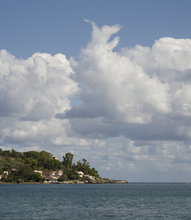 View of the coast of Sicily a good day in Septemberの写真素材