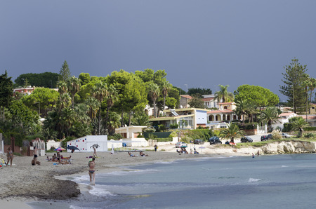 View of the coast of Sicily a good day in Septemberの写真素材