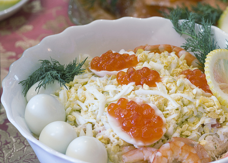 Festive salad on the tableの写真素材