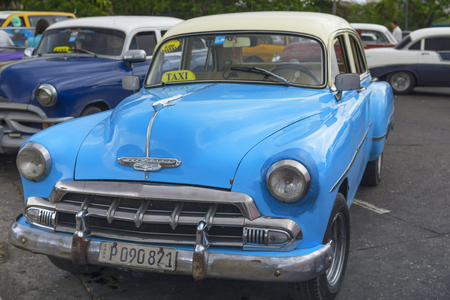 HAVANA, CUBA - JANUARY 4, 2018: Retro classic blue Chevroletのeditorial素材