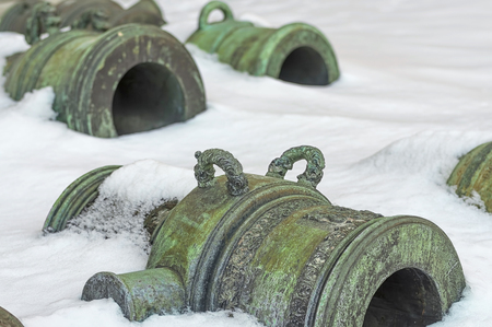 SAINT PETERSBURG, RUSSIA - MARCH 31, 2018: The trunks of old gun on courtyard of Military History Museum of artillery, engineer and signal corps in St. Petersburgのeditorial素材